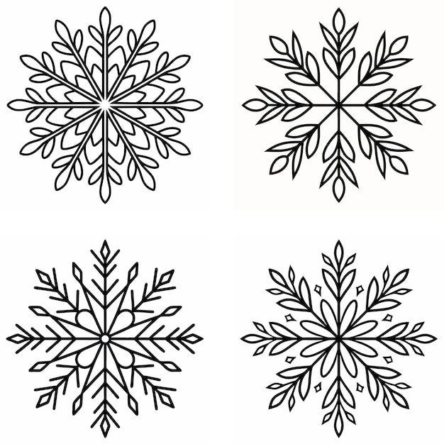 Cuatro diseños diferentes de copos de nieve