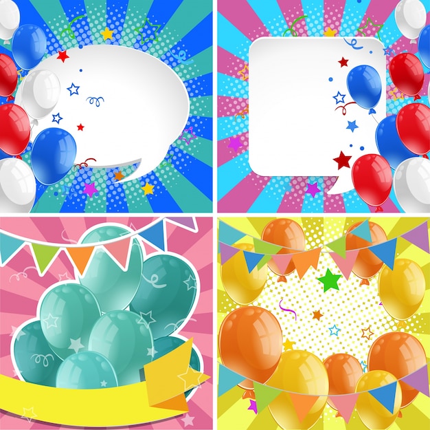 Vector cuatro diseños de fondos con globos.