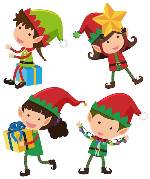 Cuatro eleves de Navidad con cara feliz