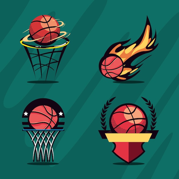 Cuatro emblemas de baloncesto