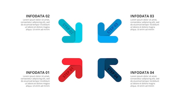 Cuatro flechas elementos infográficos plantilla de negocio para la presentación con 4 opciones o pasos
