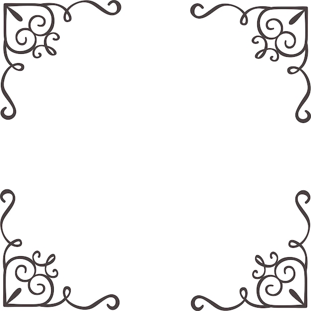 Cuatro flores decorativas a juego crean un borde elegante alrededor de un área cuadrada en blanco que ofrece un marco clásico y refinado para texto o obra de arte