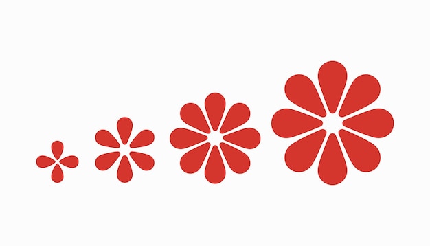 Cuatro flores rojas en aumento de tamaño