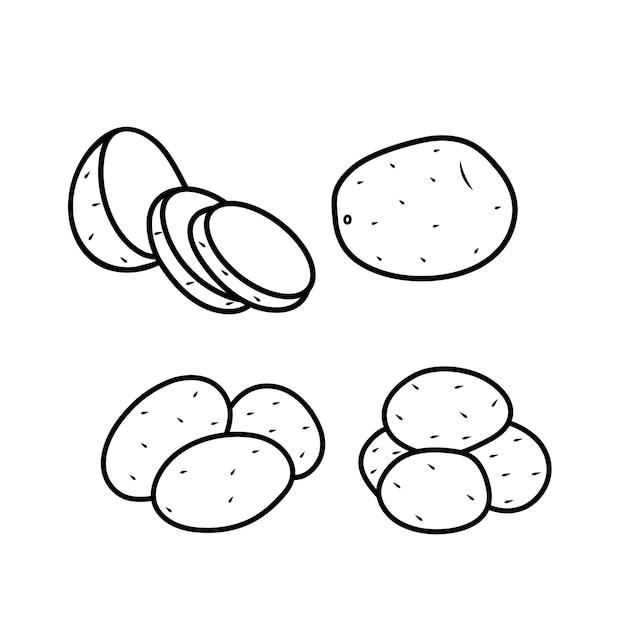 Cuatro formas diferentes de garabatos vectoriales de patatas para web y embalaje