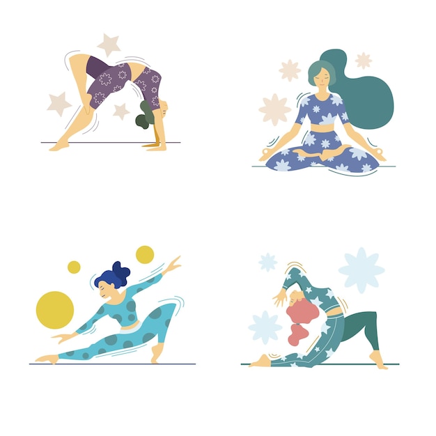 Cuatro grandes ilustraciones de posturas de yoga