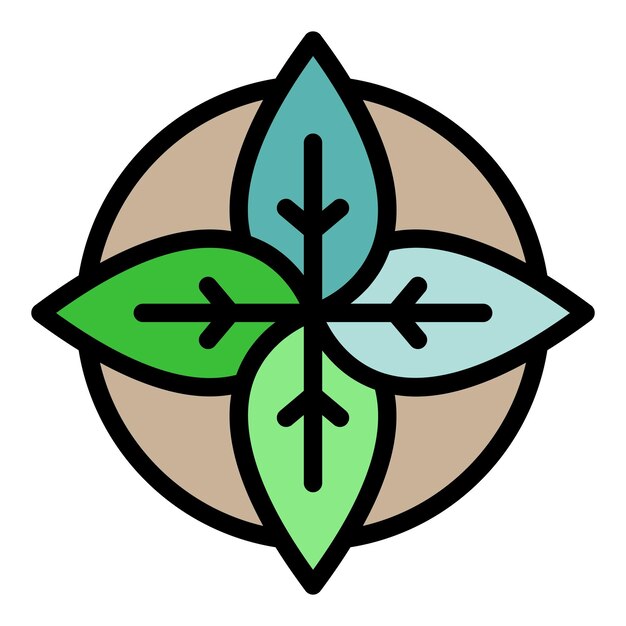 Cuatro hojas en un icono de círculo Delinear cuatro hojas en una icona de vector de círculo color plano aislado