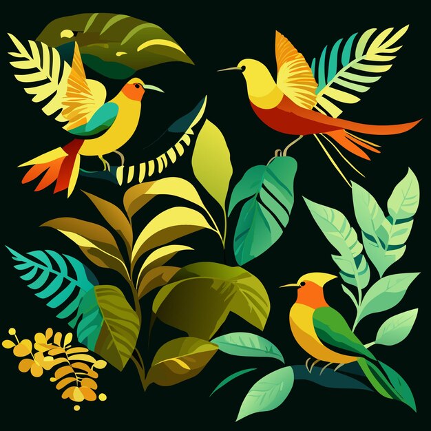 Vector cuatro iconos de aves aislados