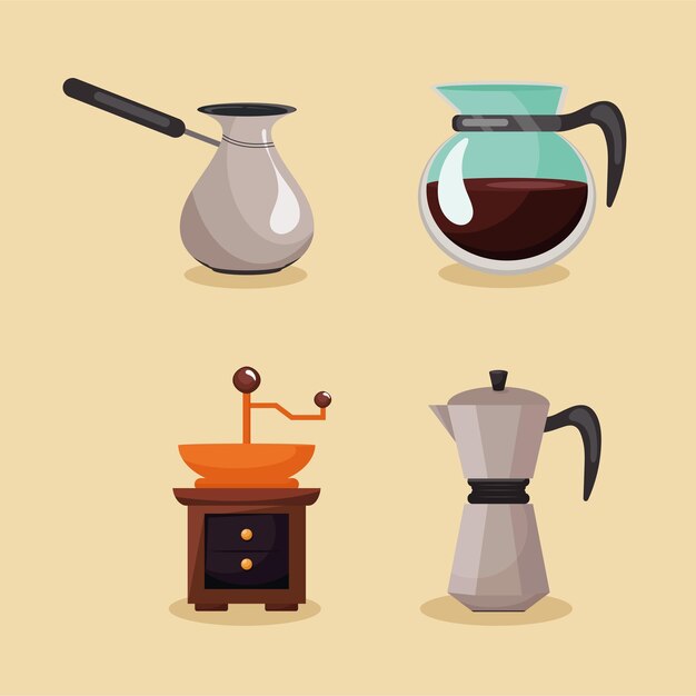 Vector cuatro iconos de bebida de café