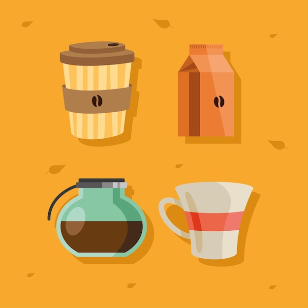 Vector cuatro iconos de bebida de café