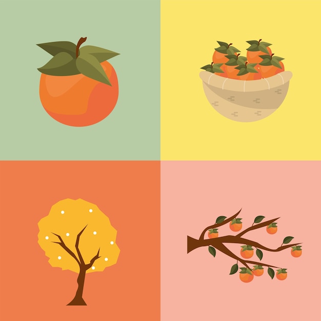 Vector cuatro iconos de chuseok coreano