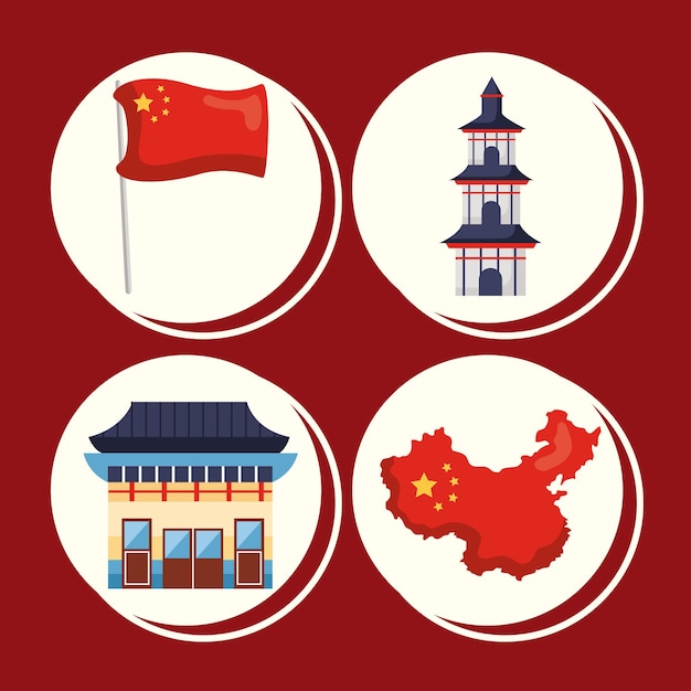 Vector cuatro iconos de conjunto de república de china