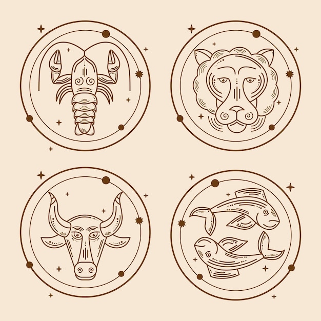 Cuatro iconos de conjunto de zodiaco dorado