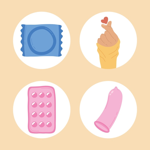 Vector cuatro iconos del día de la salud sexual