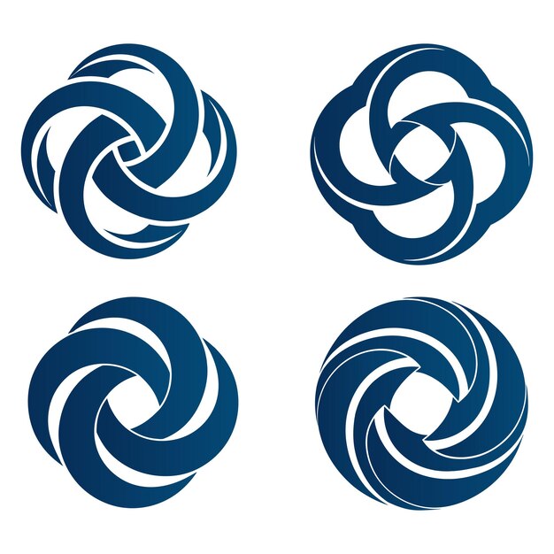 Cuatro íconos estilizados de movimiento giratorio para el diseño vectorial de logotipos contemporáneos