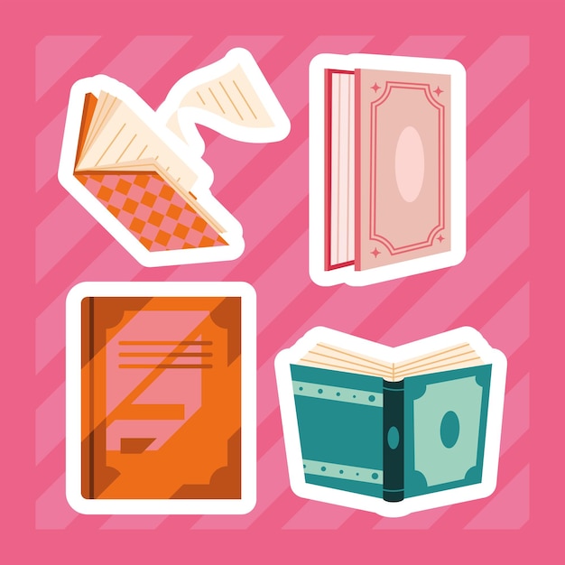 Vector cuatro iconos de libros de texto