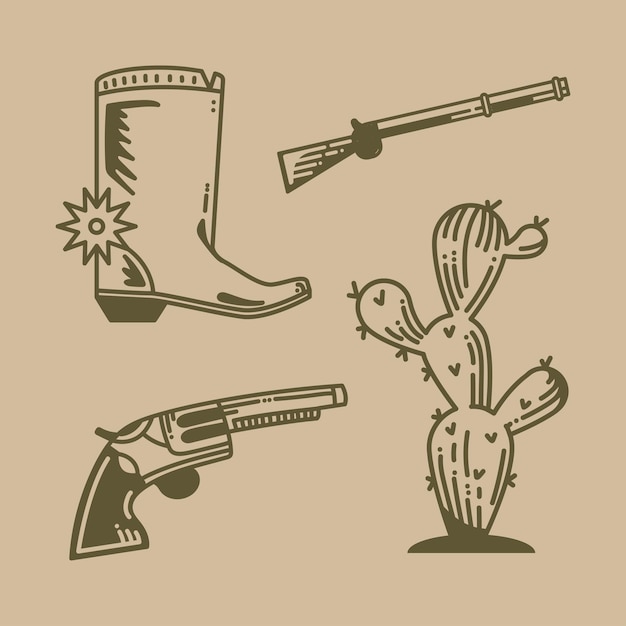 Vector cuatro iconos del salvaje oeste