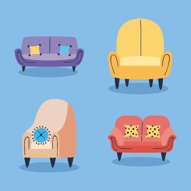 Cuatro iconos de sillones y sofás