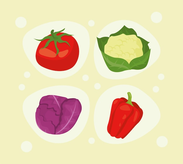 Cuatro iconos de verduras frescas