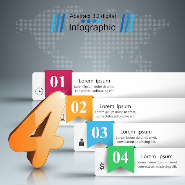 Cuatro ilustración digital 3d infografía.