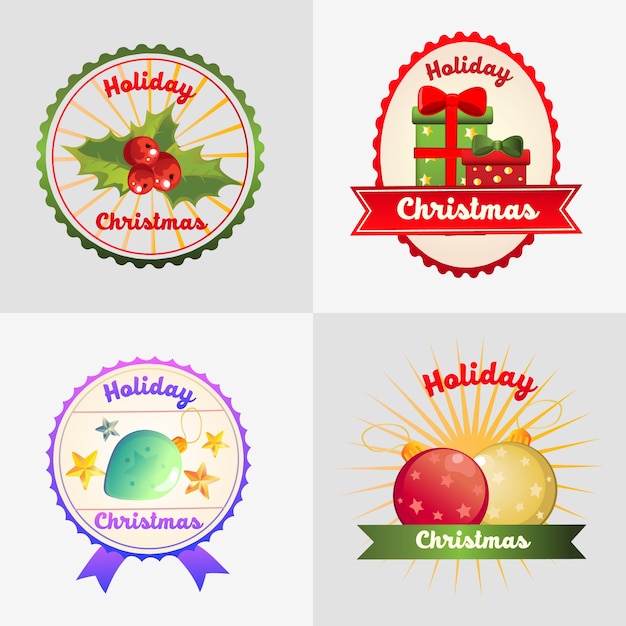 Vector cuatro insignias navideñas