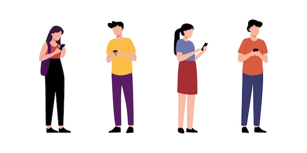 Cuatro jóvenes absortos en sus teléfonos inteligentes