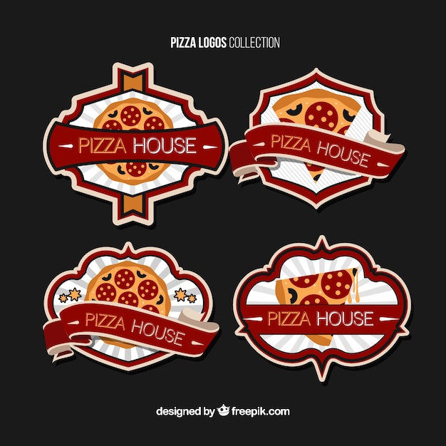 Vector cuatro logos para pizza