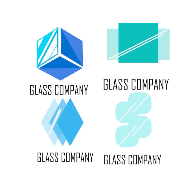 Cuatro logotipos distintos con tonos azules para la Compañía de Vidrio