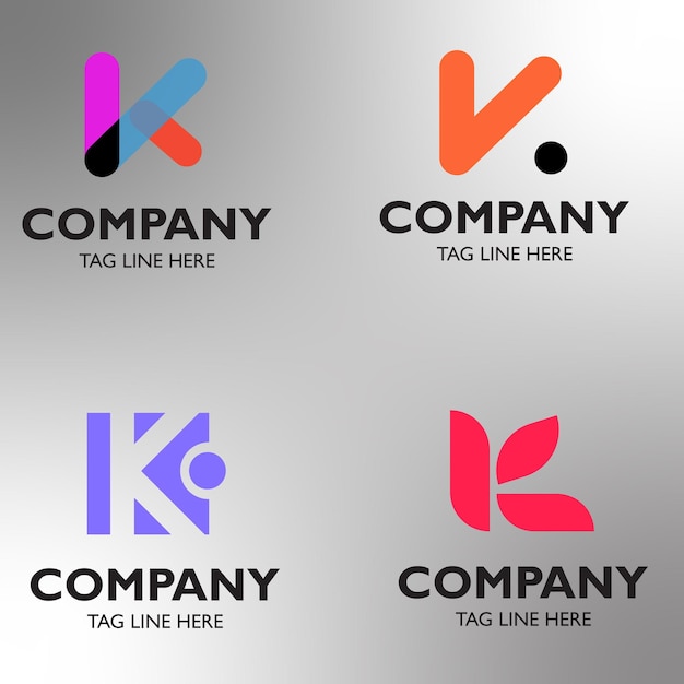 Vector cuatro logotipos de tubo de ensayo con texto company tag line de colores y estilos variados