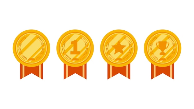 Cuatro medallas de oro con cintas rojas