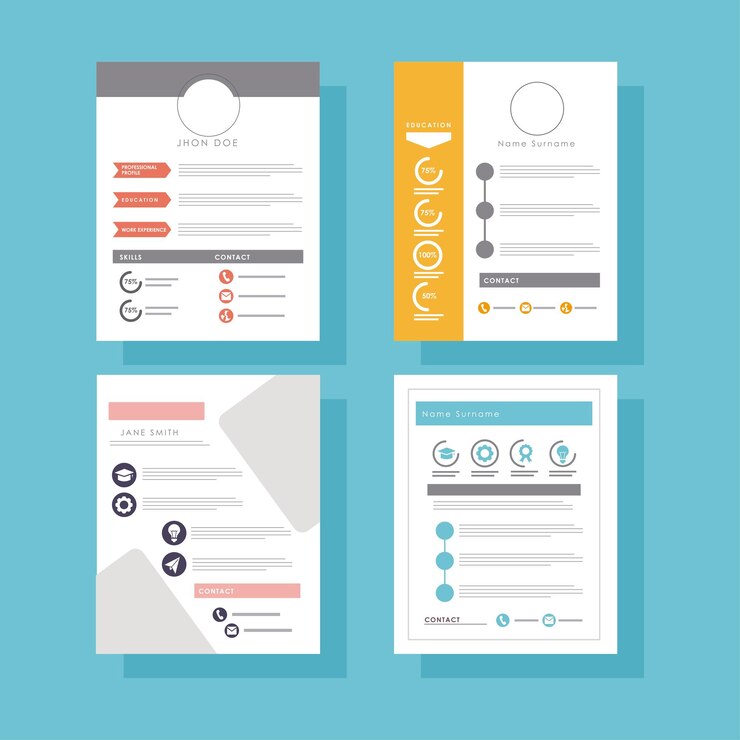 Vector cuatro modelos de curriculum vitae