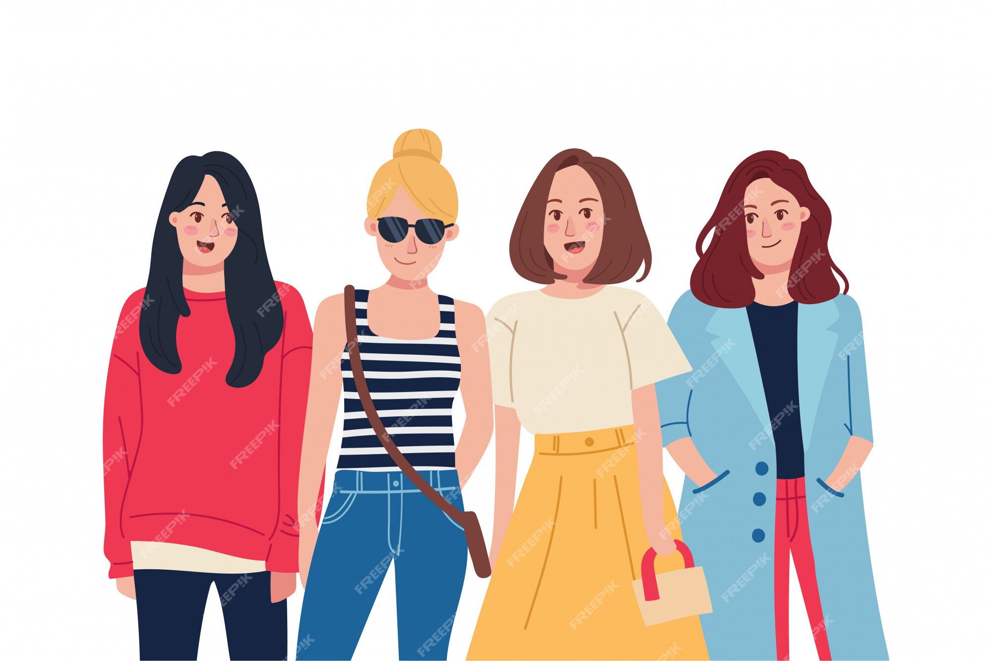 Cuatro mujeres en diferentes de ropa. | Vector Premium