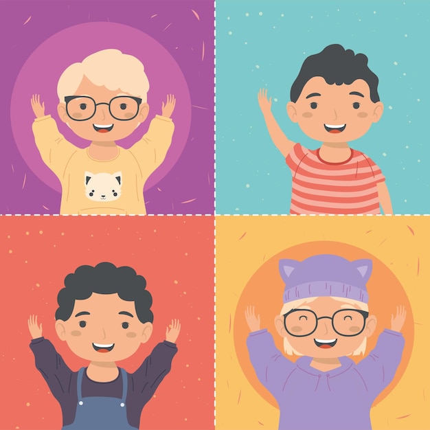 Cuatro niños pequeños