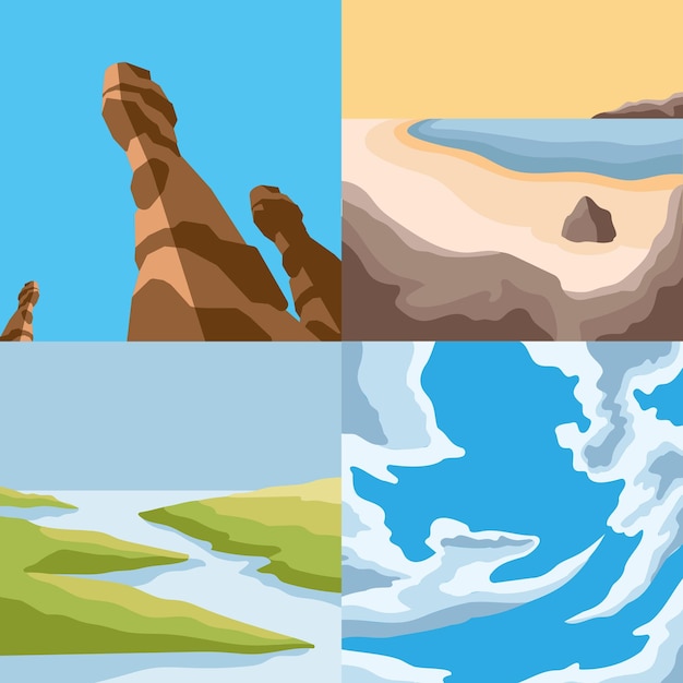 Vector cuatro paisajes naturales escenarios