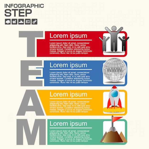 Cuatro pasos del informe de infografías team.