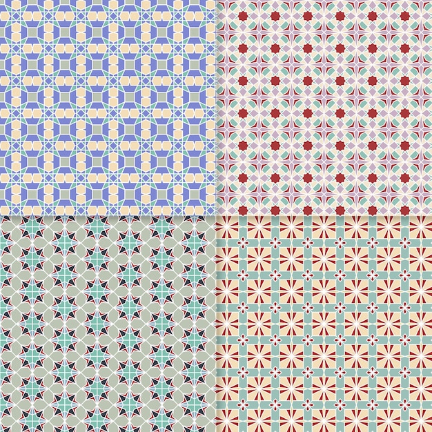 Cuatro patrones de bloques de color sin costuras en el fondo