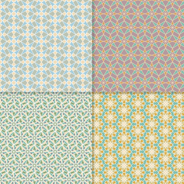 Cuatro patrones de bloques de color sin costuras en el fondo