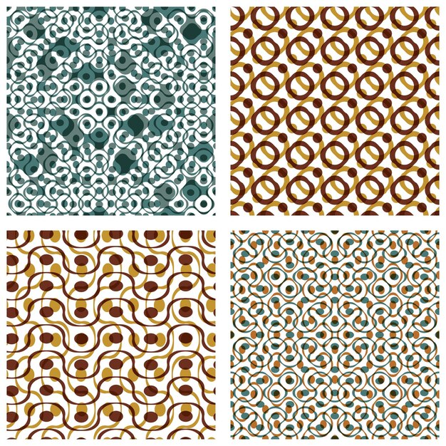 Cuatro patrones sin costuras punteados con anillos conjunto de azulejos de punto marrón polka superficies geométricas infinitas texturas con puntos y círculos azulejos transparentes neutrales