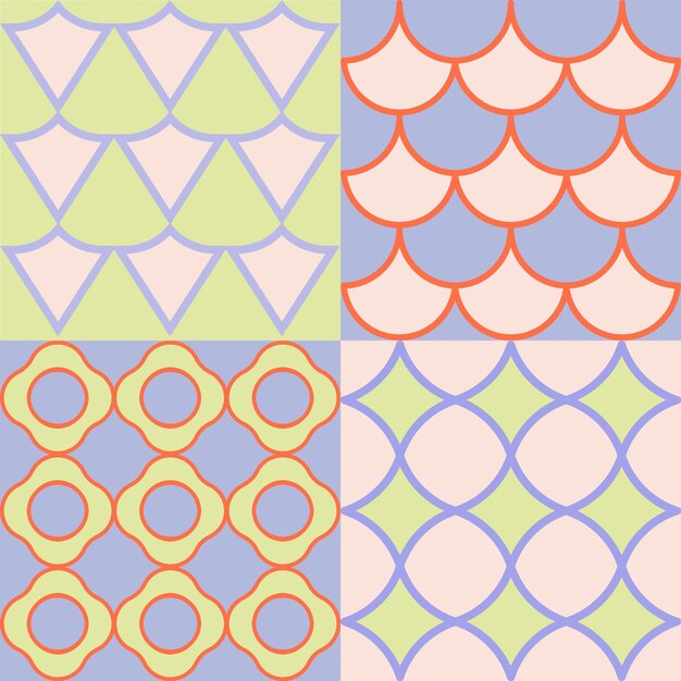 cuatro patrones geométricos sin costuras colores pastel neutros