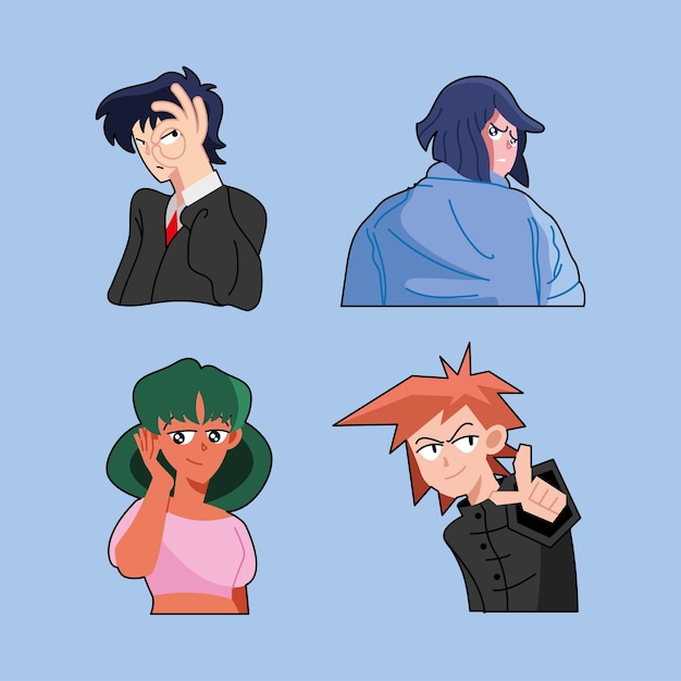 Cuatro personajes de estilo anime.