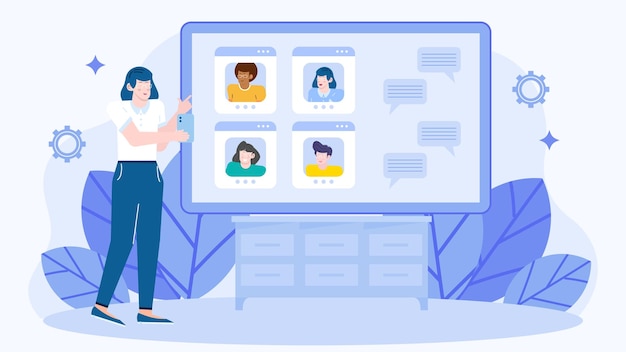 Cuatro personas están haciendo llamadas de video y reuniones virtuales