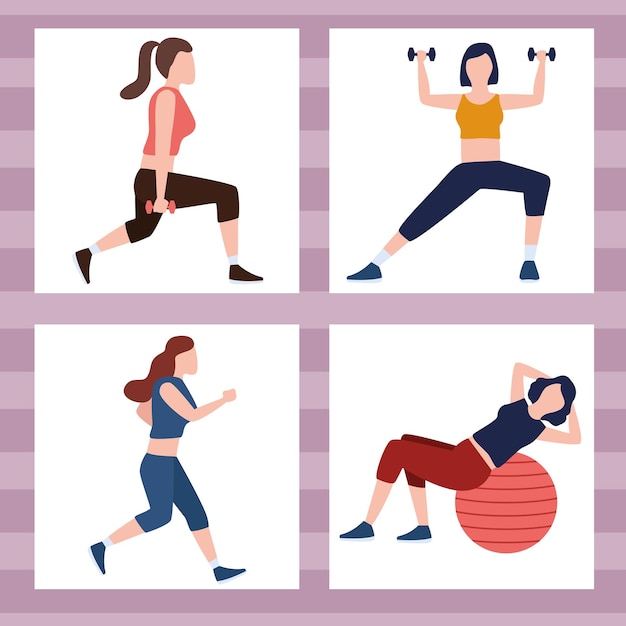 Vector cuatro personas de fitness