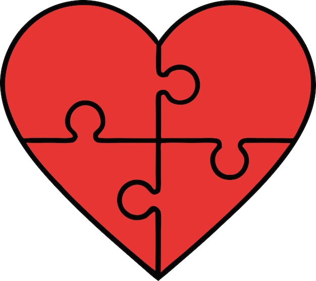 Cuatro piezas de rompecabezas Corazón Amor Unidad Conexión Trabajo en equipo Unidad