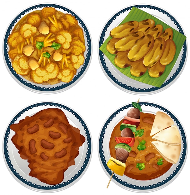 Cuatro platos de comida india