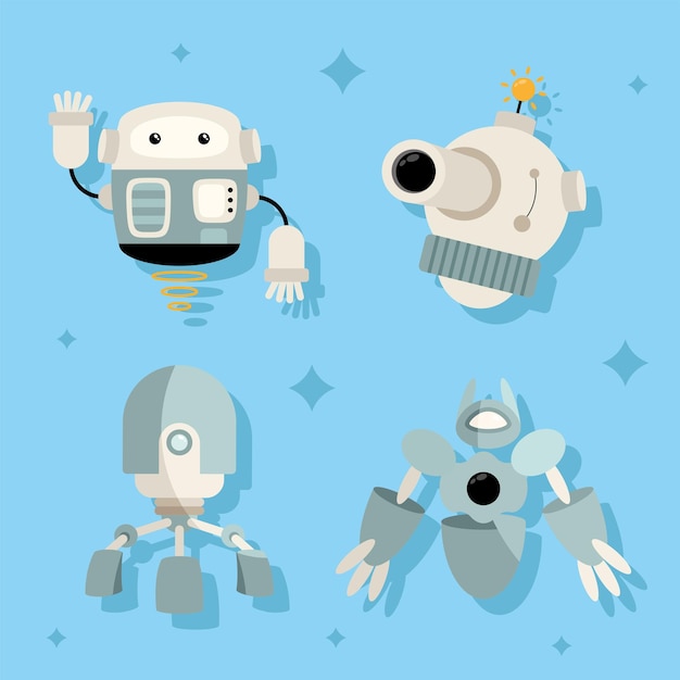 Vector cuatro robots de diferentes estilos.