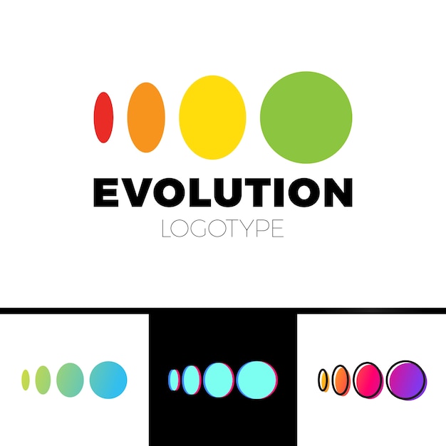 Cuatro símbolos de evolución de logo de elipse a círculo