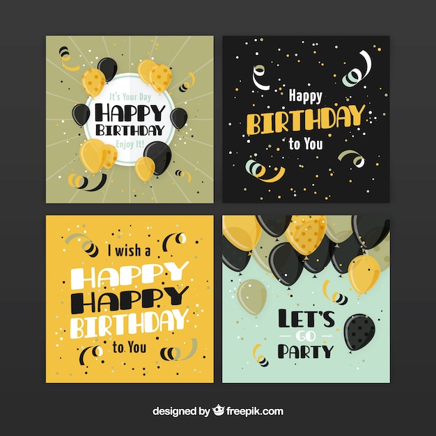 Cuatro tarjetas de cumpleaños en estilo vintage