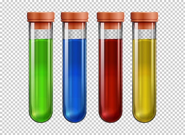 Cuatro tubos de ensayo llenos de líquido colorido