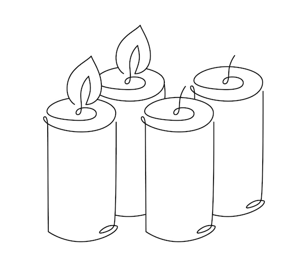 Cuatro velas de una línea dibujadas a mano icono vectorial Dos velas están ardiendo Ilustración de Adviento de Navidad