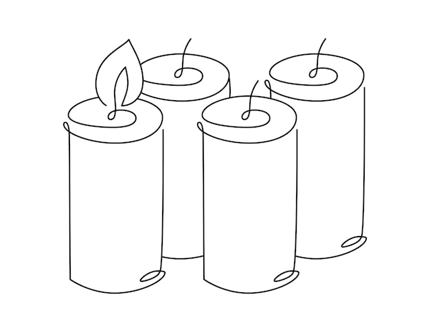 Cuatro velas de una línea dibujadas a mano icono vectorial Una vela está ardiendo ilustración de Adviento de Navidad