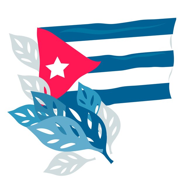 Cuba bandera nacional con elementos decorativos ilustración vectorial plana aislada sobre fondo blanco